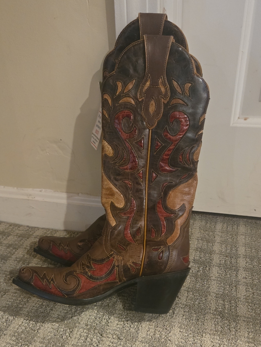 Women's Brown Western Embroidered Cowgirl Boots with Red Accents-STERLING RIVER